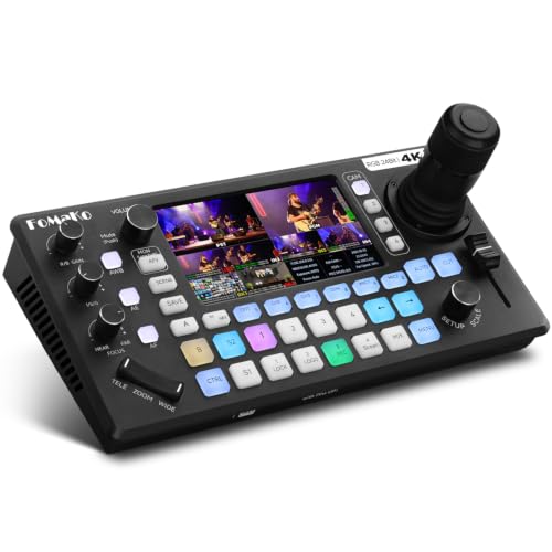 FoMaKo KC800 4K 60FPS HDMI Mukti-Cam Streaming Video Mixer Switcher,Built-in 4D Joystick PTZ Camera Controller,5.5" LCD Screen,Pro XLR Audio&USB/SD Recording,1080P 60FPS Output