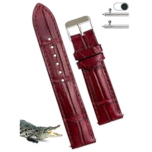 20mm Burgundy Alligator Belly Leather Watch Band Crocodile Strap Men Quick Release Premium Replacement Wristwatch Band Tag Buckle Handmade Vietnamese DH-70-20MM