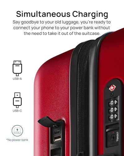 NINETYGO Checked Luggage 24 Inch with USB Port, Large Suitcases with Spinner Wheels, Check-in Medium Hard Shell Bags, TSA Lock for 5-7 Days Travel (65L, Samba Red, Rhine Pro Plus) - Image 4