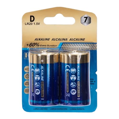 Pila alcalina D 1,5 V 2 Unidades, Ideal para Alimentar Dispositivos electrónicos y Juguetes.