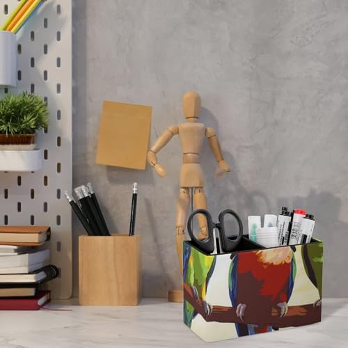 Porte-stylo en cuir à 2 compartiments perroquets colorés pour bureau - 7