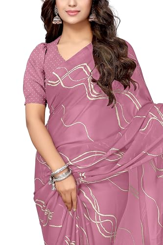 Image of MIRCHI FASHION Saree for Woman Chiffon Georgette Geometric Printed | Lightweight Farewell and Women's Office Sari with Blouse Piece
