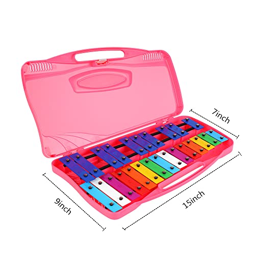 Tkocisa Xylophone 25 Notes Glockenspiel, Professional Xylophone for Beginners Kids Music Teaching, Chromatic Glockenspiel Tuned Percussion Instrument Gift (Pink) - Thumbnail 2