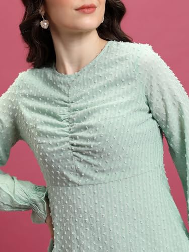 Image of Tokyo Talkies Women's Long Sleeves Round Neck Self Design Dresses | Stylish Dresses | Casual Dresses
