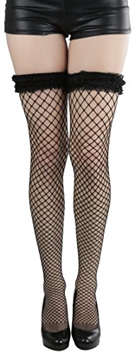 Image of ToBeInStyle Women's Fine Classic Fishnet Thigh High Stretch Nylon Novelty Stockings
