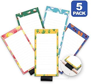 5 Pack Magnetic Notepads for Fridge with Pen Holder, Full Magnet Back Notepad