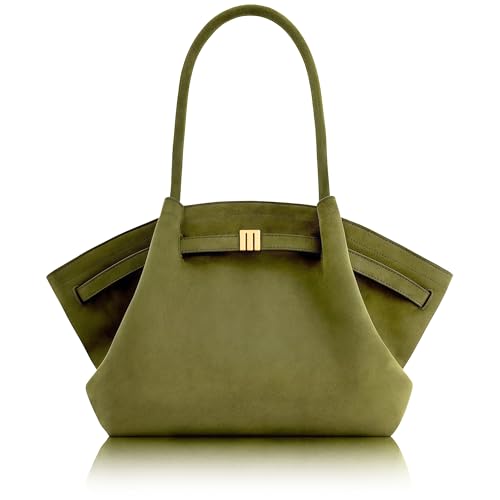 Olive Green Faux Suede Tote Bag for Women