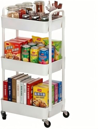 Sywhitta 3-Tier Plastic Rolling Utility Cart with Handle, Multi-F...