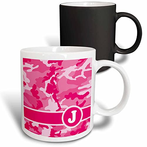 3dRose Cute Pink Camo Camouflage Letter J 11oz Magic Transforming Mug