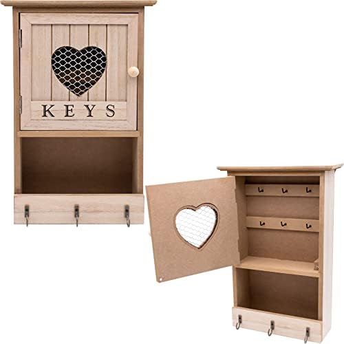 Wall Mounted Wooden 8 Key Box Cabinet Heart Keyhole Holder