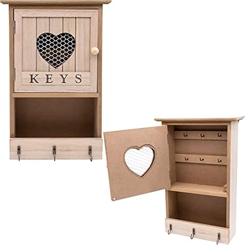Maison Des Cadeaux Wooden Wall Mounted 8 Key Box Cabinet Heart Keyhole Holder (US371), Brown Cover