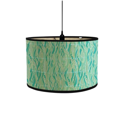 FANSU Vintage Bamboo Lamp Shades for Table Lamps, Round Drum Light Shade Woodsy Decor Pendant Lampshades,Pattern Chandelier Lamp Covers Ceiling Lampshade (30 * 20cm,Light Blue)
