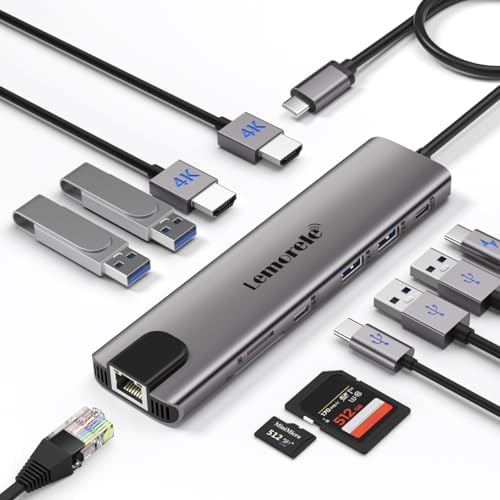 Aluminium Docking Station USB C Hub 2 HDMI, Gigabit Ethernet, 4 USB A, USB C 3.0, PD100W, SD TF, 1000Mbps RJ45 Lan Dock Usbc Adapter Macbook Dockingstation Laptop 2 Monitore für Lenovo HP Dell Surface