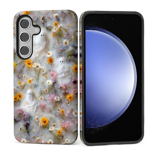 ZHEGAILIAN Case for Samsung Galaxy S25 FE,Shockproof Hard Shell + Soft Silicone 2 in 1 Hybrid,Shockproof Bumper Drop Protective- Ghost Floral Halloween