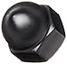 Black Powder-Coated Steel Acorn Nut, USA Made, 1/4"-20 Thread Size, 7/16" Width Across Flats, 15/32" Height, 1/4" Minimum Thread Depth (Pack of 10)