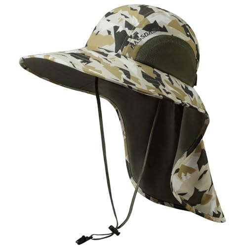 Image of BASSDASH UPF 50+ Unisex Water Resistant Wide Brim Sun Hat with Large Neck Flap Ponytail Fishing Hat for Men Women