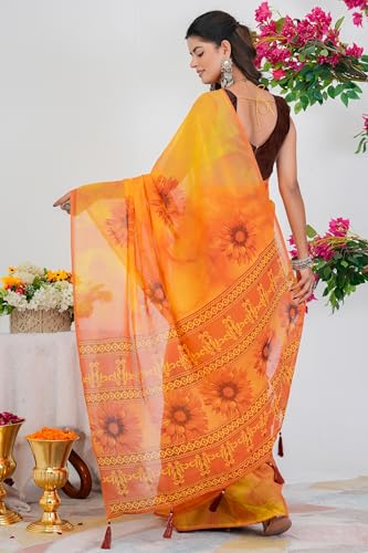 Image of MIRCHI FASHION Saree for Woman Georgette Floral Printed | Lightweight Comfortable Sari for Regular Social Wear and social visits