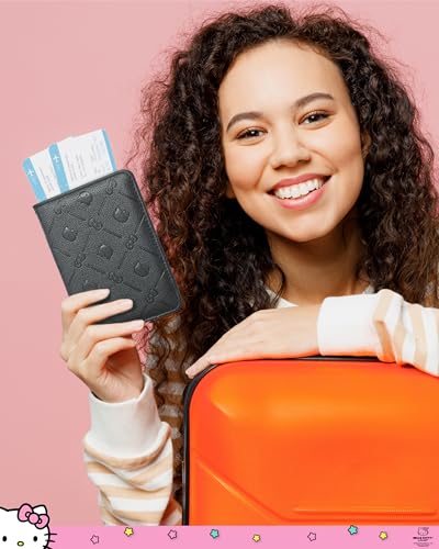 Hello Kitty Passport Holder for Travel Official License, Black Passport Cover for Women, Sanrio Gifts2