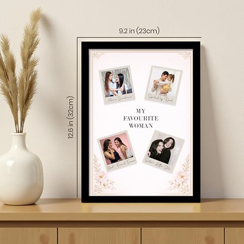 Image of Customized Photo Frame Wall Decor Collage of 4 Images Gift For Mother Sister Wife Girlfriend and Friend, Personalized Women's Day and Mothers Day Photo Frame Gift For Home Living room Bedroom 23x32 cm
