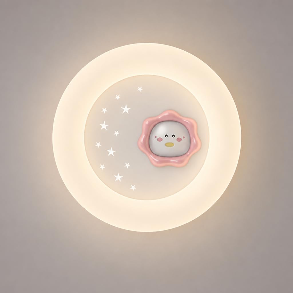 LED Wandleuchte Runde Rosa Acryl Lampenschirm, 20W Moderne Kinderzimmerlampe Cartoon Jungen Mädchen Wandlampe 3 Farbtemperaturen Innen Augenschutz Wandbeleuchtung Kinderlampe Babyzimmer