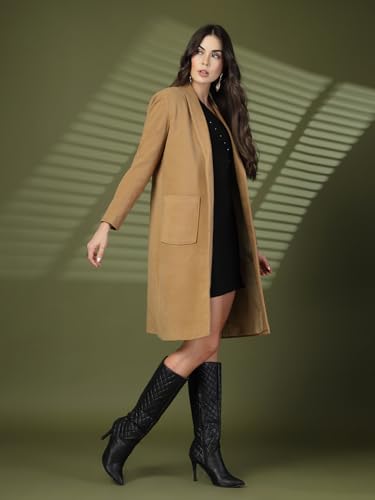 Image of CHKOKKO Women Elegant Winter Wear Warm Coat Classic Knee Length | Solid Color Design with Convenient Front Pockets | Ideal for Formal and Semi-Formal Occasions