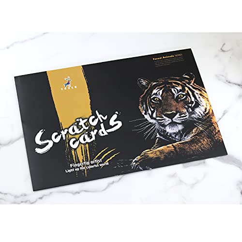 Animal Scratch Art Rainbow Painting Paper, Engraving Art & Craft Sets, Creative Foil Scratch Art Toys Gift, Diy Sketch Card Scratchboard For Kids & Adults, Women - 16'' X 11.2'' With 3 Tools (Tiger) #TOP7