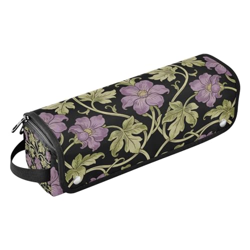 Bolsa de viaje para herramientas de cabello y tapete resistente al calor con cierre impermeable para rizador, plancha y secador - Flores moradas vintage