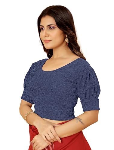 Image of Amazon Brand - Anarva Women's Readymade Shining Lycra Stretchable Round Neck Half Sleeve Blouses