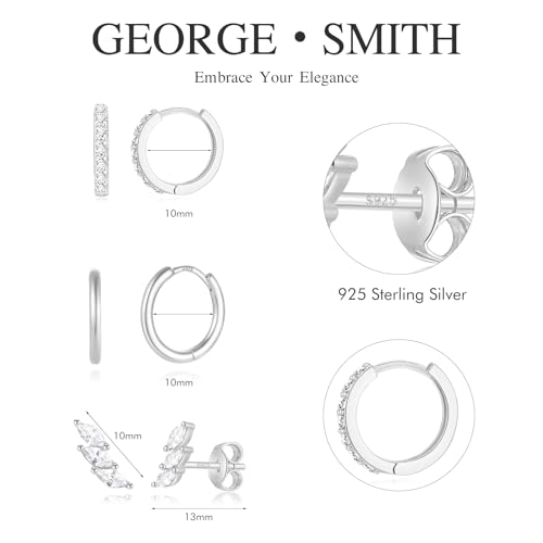 GEORGE · SMITH Earrings for Women Dainty silver Earrings|925 Sterling silver Cartilage Earring Hypoallergenic|Earring Set for Multiple Piercing Small Hoop Earrings Gift for Her4