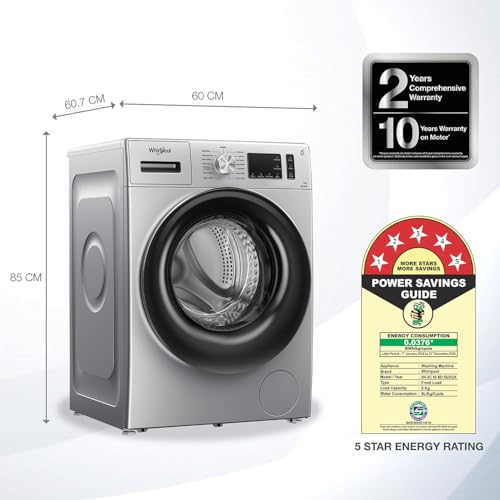 Image of Whirlpool 7 Kg 5 Star Inverter Front Load Washing Machine with In-Built Heater (SUPREME CARE SILVER 7012 -E, 100+ Tough Stains, Steam Technology, 2025 Model)