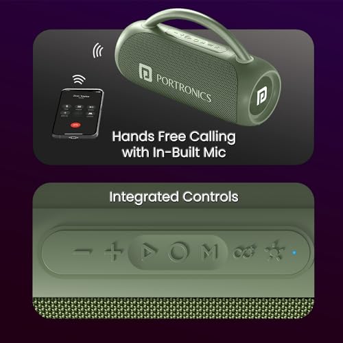 Image of Portronics Radiant 30W Wireless Bluetooth Portable Speaker With In-Built Mic,6 Hours Playtime,HD Clarity Sound,Dual Driver,RGB LEDs,TWS Connectivity,BT5.3v,USB Drive,Aux in,Type C Fast Charging(Green)