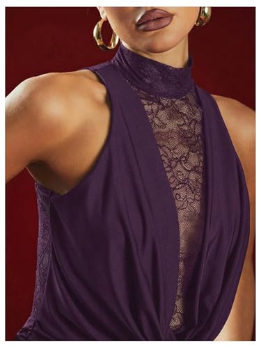 Image of GORGLITTER Women's Lace Birthday Cocktail Club Y2K Party Goth Mini Dresses | Cowl Neck Dress, Bodycon Mini Dress, Formal Going Out Outfits, Sexy Dresses for Women Date Night