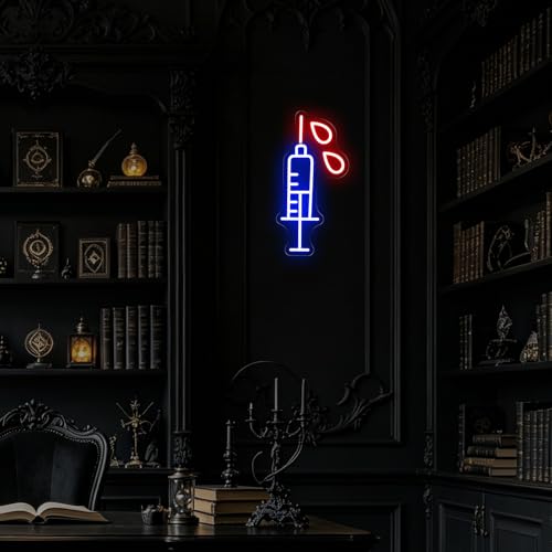 Image of Interesting Syringe Neon Sign Gothic Led Light Goth Home Decoration | USB Powered Dimmable Needle Restaurant Bar Venue Party Room Shop Wall Decor Child Personality Gift 15.7 inchx5.9 inch