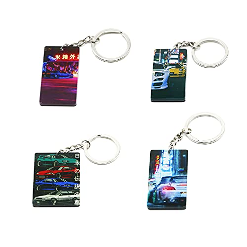 JDMstyle Keychain,JDM Key Lanyard Fits Honda & Nissan & Subaru , Japanese Anime Sti Jet Tag for JDM Car and Motorcycle(4 Pack)