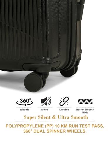 Image of Teakwood Set of 2 8 Wheels Trolley Bag, Hard Cabin with Zipper Closure, Adjustable Push Button & Cross Side Strap, Number Lock System 360 Degree (Set of 2, Black)