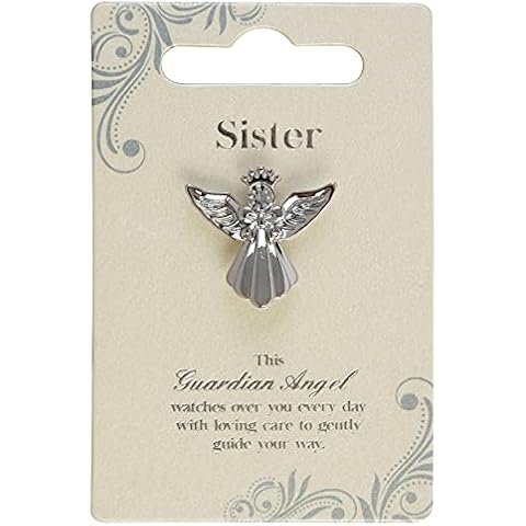 Guardian Angel Brooch for Sister, Angel Badge with Rhinestone for Women, Gift with Inspirational Message, Lapel Pins-Silver-One Size Cover