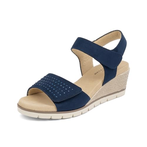 VJH confort Women's Wedge Sandals, Comfort Memory Foam Rhinestone Sandal with Adjustable straps