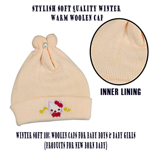 Image of Pack of 2 100% Woolen Cap for New Born Baby | Winter Warm Cap | Baby hat Cap for Winter | Woolen Cap for Baby, Kids