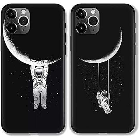 ZhuoFan 2 packs Phone Cases for iPhone XS Max Black Silicone Case with Pattern Slim Shockproof Protective Soft TPU Design for Men Girls Women Cute Case Cover for iPhone XS Max 6.5", Astronaut Cover
