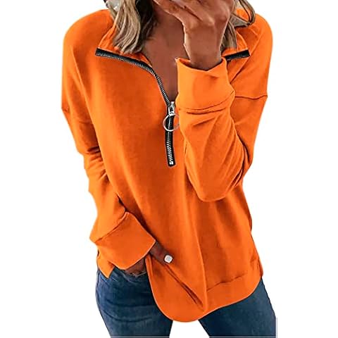 NEYOUQE Women's Half Zip Sweatshirt in Orange Cover