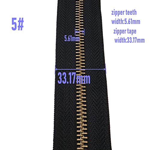 Leekayer 2pcs #5 24 Inch Metal Zippers for Jackets Sewing Coats Crafts Antique Brass Separating Zipper 60CM Metal Zipper Heavy Duty (24\" Antique Brass) - Thumbnail 2