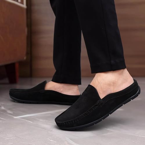 Image of ARAMISH Suede Half Loafers for Men | Men's Open Loafer Shoes