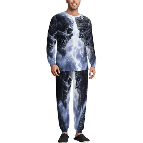 Vikingwarriors Men’s Pajama Set Long Sleeve Top And Pants Loungewear Sleepwear Pjs Nightwear
