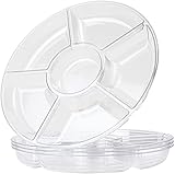 Divided Tray Plastic Serving Sectional Platter – Party Compartment Plates Fruit Dip Parties Relish Chip and Dip Vegetable Veggie Food Appetizer Condiment Tray 12” inch Clear [4 Pack]
