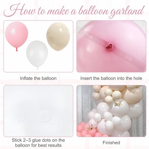 Image of Pink, White and Sand White Balloon Garland Kit Pack of 76 Pcs with Foil Butterfly for Birthday, Anniversary, Home Decoration