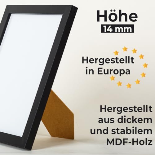 JCNORD Schwarzer MDF Holz Bilderrahmen 15x20 cm mit bruchsicherem Acrylglas | Moderner Fotorahmen für Wände und Tische