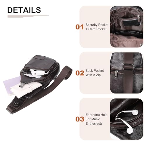 Genuine Leather Small Sling Bag - 6.69"x12.6" (LXH) Good for Men and Women Hiking Travel - Multipurpose Casual Small Packs Crossbody Chest Bag Backpack Coffee4