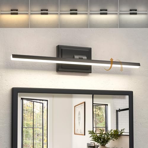 Image of NIORSUN 24 Inch Modern Bathroom Light Fixture, 14W 5CCT Dimmable LED Black Bathroom Vanity Lights Over Mirror, Vanity Lights for Bathrooms Restroom Mirror- ETL Certified