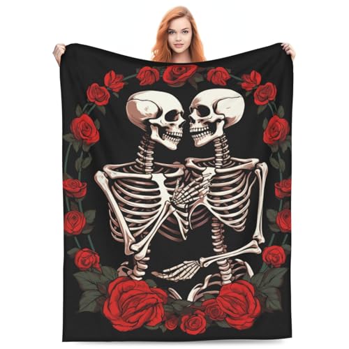 amepay Skull Lover Rose Flower Blanket Gifts for Adults Women Men Skeleton Tarot Flannel Throw Blankets Soft Fuzzy Lightweight for Home Decor Couch Bed Sofa 60x50 Inches
