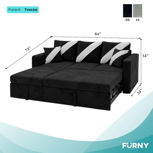 Image of FURNY Trivia 4 Seater LHS Lounger Sofa Cum Bed (Black) with Pull-Out Function | Luxury Velvet Suede Finish | Durable Comfort | Ideal for Living Room